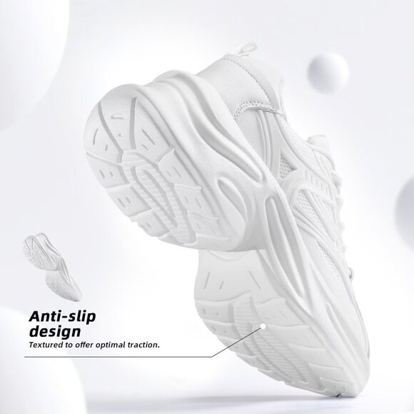 ⚡Women's White Fabric Chunky Comfortable Walking Running Sport Athletic Sneakers - Picture 6 of 7